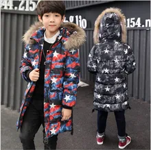 Boys Winter Jacket 2017 The Stars Fur Collars Teenagers Down Jacket Big Size Long Hooded Boys Parka New Year Children Outerwear