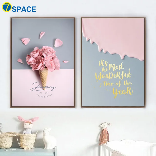 Buy Pink Flower Ice Cream Quotes Canvas Painting