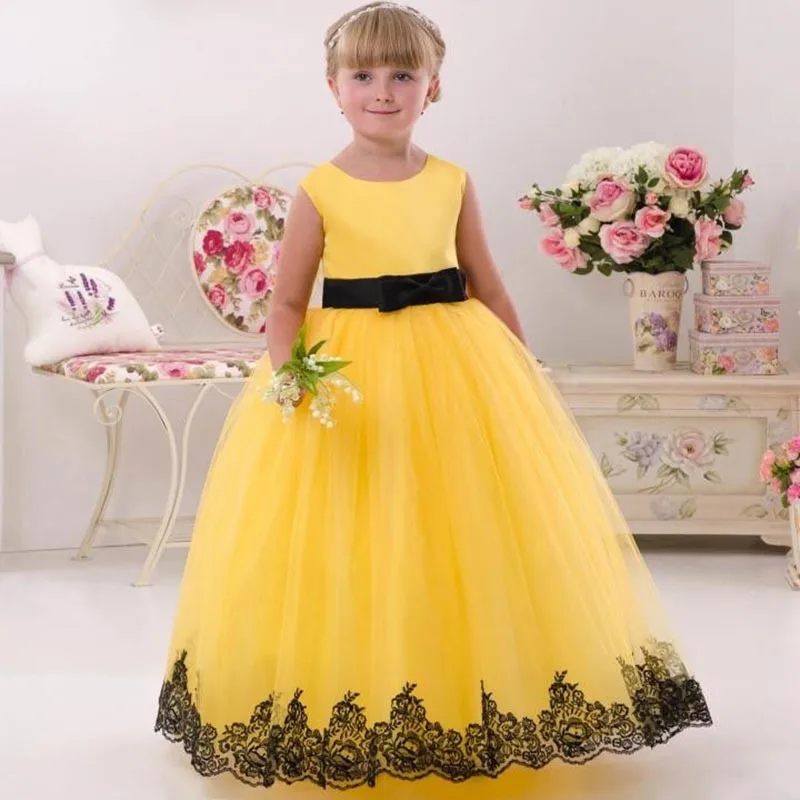 Customized Flower Girl Dress A-line Lace Appliques with Ribbon O-neck Back Zipper First Communion Dresses Vestidos Longo mock neck a line lace trim dress