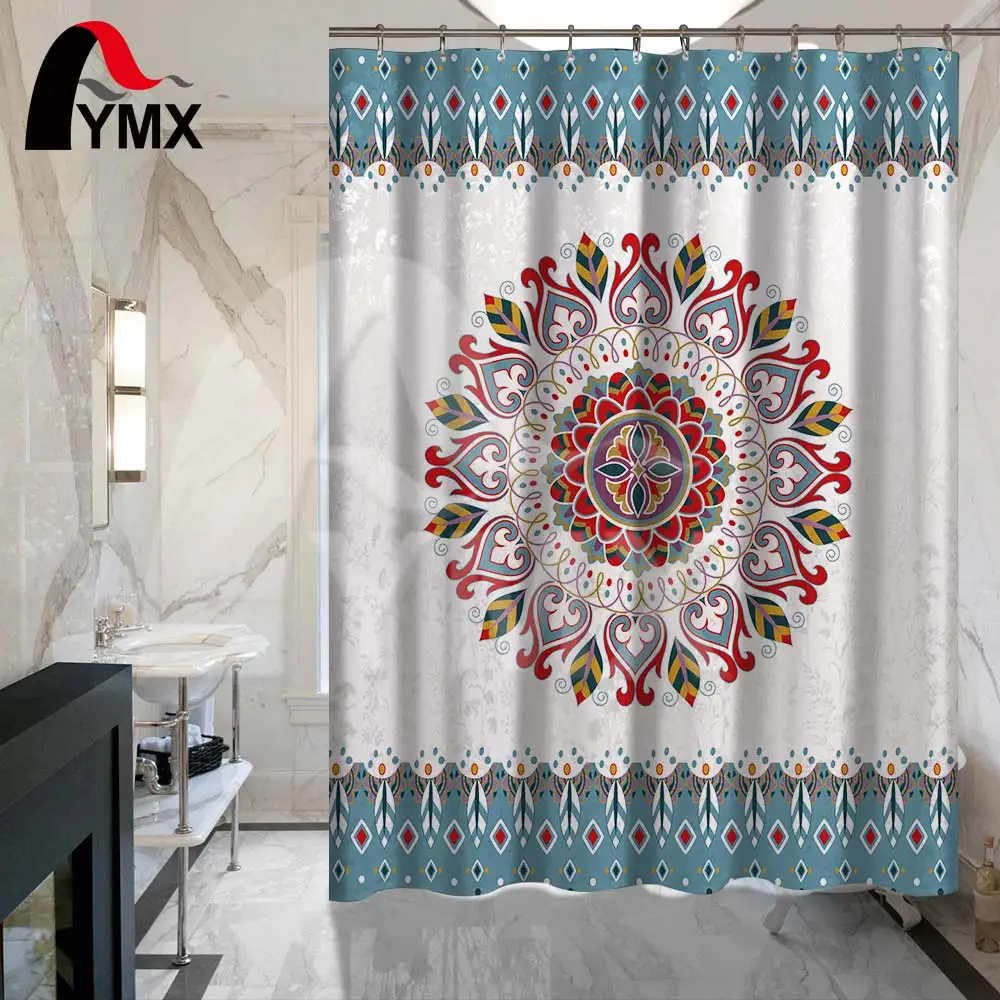 

Fashion Mandala Pattern Shower Curtain Customized Bath Shower Curtain Waterproof Polyester Fabric Bathroom Curtain with 12 Hooks