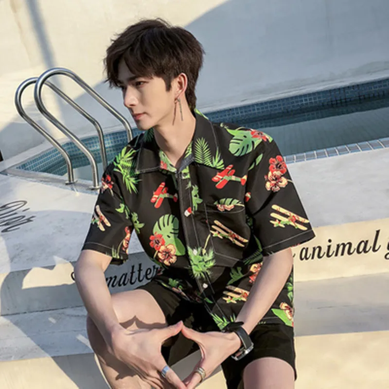 

Men Floral Short Sleeve Blouse Hawaiian Shirts Slim Summer Beach Holiday Shirt Tops C8