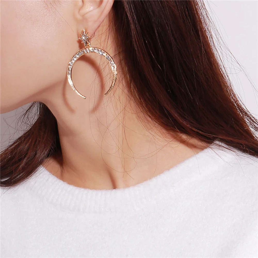 

Retro creative hot sale plating alloy gold symmetrical stars moon semi-circle women earrings fashion women jewelry kolczyki