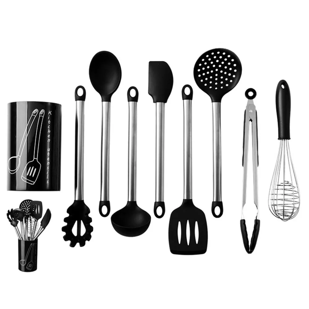 9pcs/set Multifunctional Silicone Non-stick Cooking Tools Kitchen Utensil Kitchenware Supplies Spoon Soup Ladle Spatula Turner