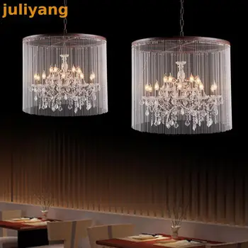 

Cafe Americano retro bedroom living room lights Nordic creative bead curtain iron lamp villa Crystal Chandelier