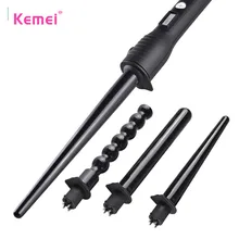 Kemei Pro 5 взаимозаменяемые партномера ЖК-дисплей дисплей температуры щипцы для завивки волос машина Керамика набор для завивки волос Multi-Размер ролика