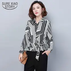 2019 Осенняя мода корейский стиль для женщин блузка в полоску свободные с длинным рукавом топ квадратный CollarChiffon slim fit blusa 0938 40