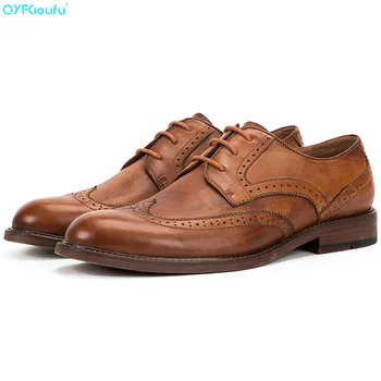 

QYFCIOUFU 2019 New Men Formal Shoes Men Dress Shoes High Quality Oxford Genuine Leather Shoes Men Classic Vintage Brogue Shoes