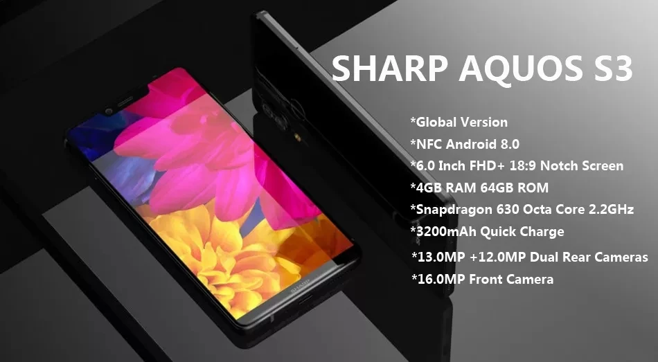 Распродано! SHARP S3 SHARP AQUOS S3 4G FDD LTE 6 дюймов 2160x1080 мобильный телефон восьмиядерный Snapdragon двойная задняя камера отпечаток пальца NFC