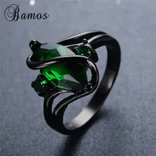 Бамос элегантный зеленый фианит S кольцо Винтаж модное кольцо из чёрного золота обручальные кольца для Для женщин камень для родившихся в мае ювелирные изделия RB0048
