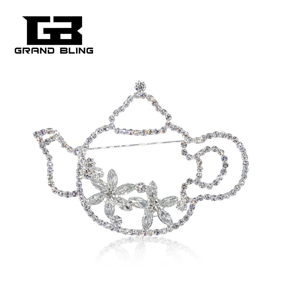

Latest Design of Clear Rhinestone Jewelry Brooch Teapot Lapel pins FREE SHIPPING