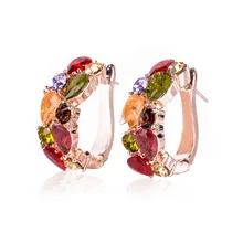 Женские циркониевые Кристальные серьги из розового золота, роскошные стразы, Разноцветные серьги, трендовые свадебные серьги-кольца Huggie, ювелирные изделия