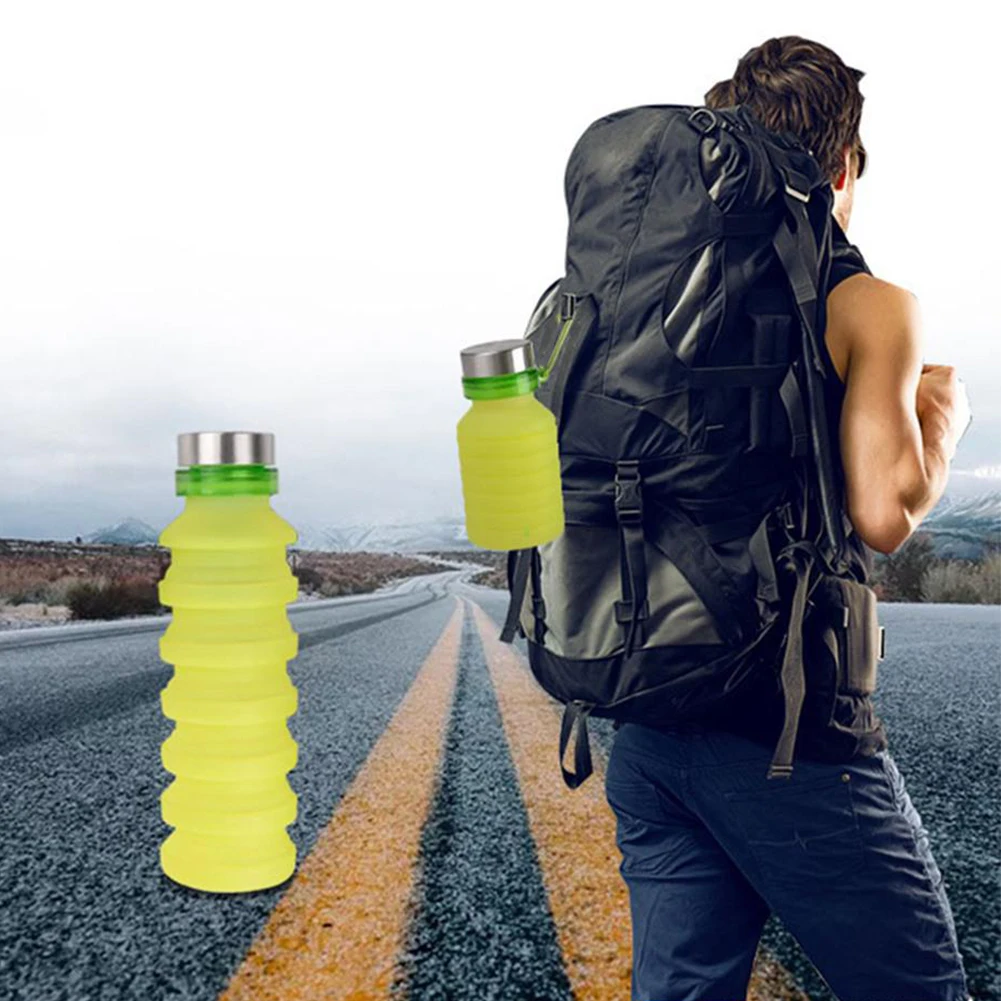 

550ML Cup Portable Hiking Camping Cycling Water Bottle Lightweight Large Capacity Foldable Travel Soft Outdoor Sports Silicone