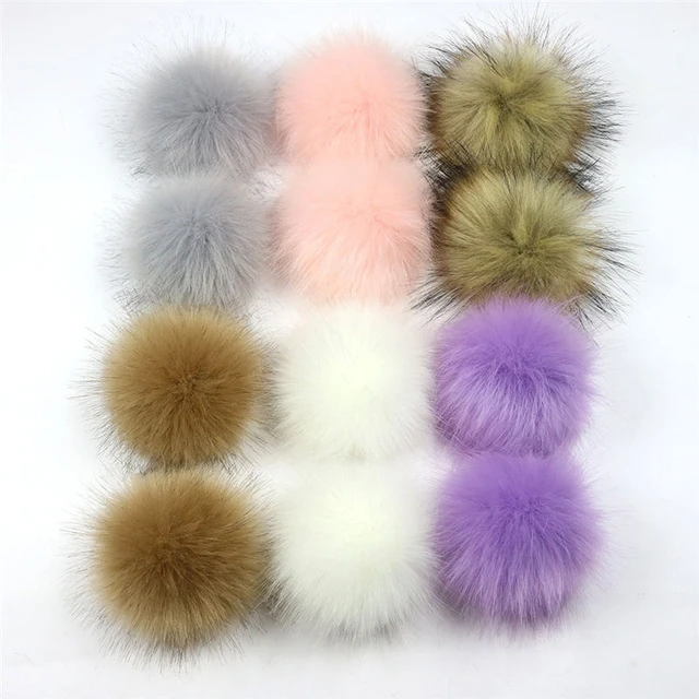 16pcs Fur Pom Pom Balls With Rubber Band Snap Button Shoes Hats