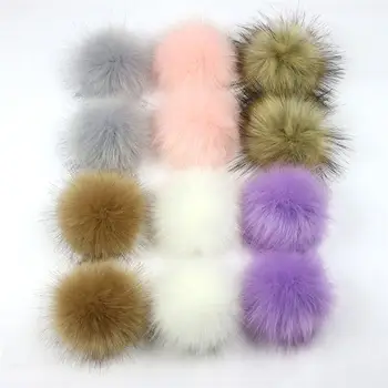 

12 PCs Mixed Pom Pom Balls Imitation Fox Fur Round With Ring 8cm Dia. Fuchsia Pink Khaki Colorful DIY Craft Supply Accessories