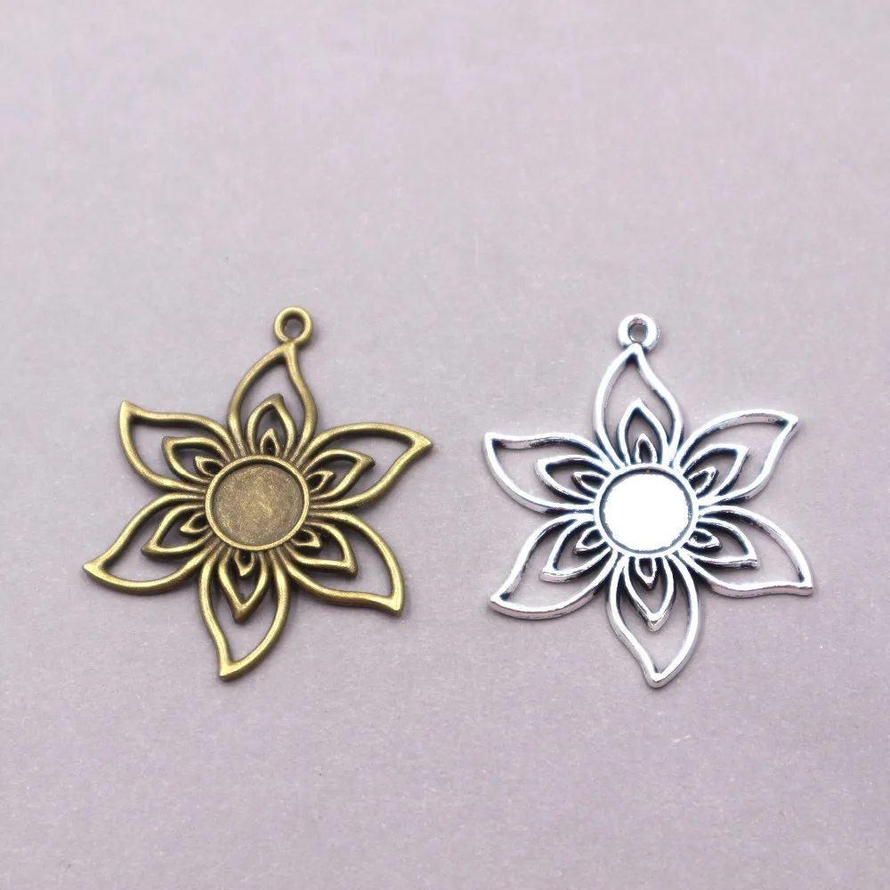 

6pcs Tibetan Silver Plated Flower Charms for pendant necklace DIY 46*37*2.5mm