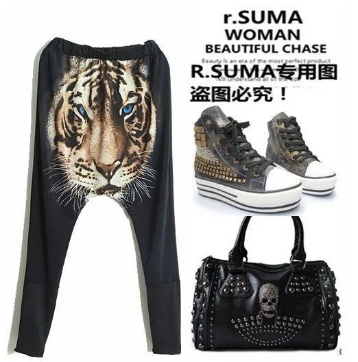

2016 autumn New Women's European Foreign Trade Elastic Loose The Tiger - Head Trousers Female pants Women Dress
