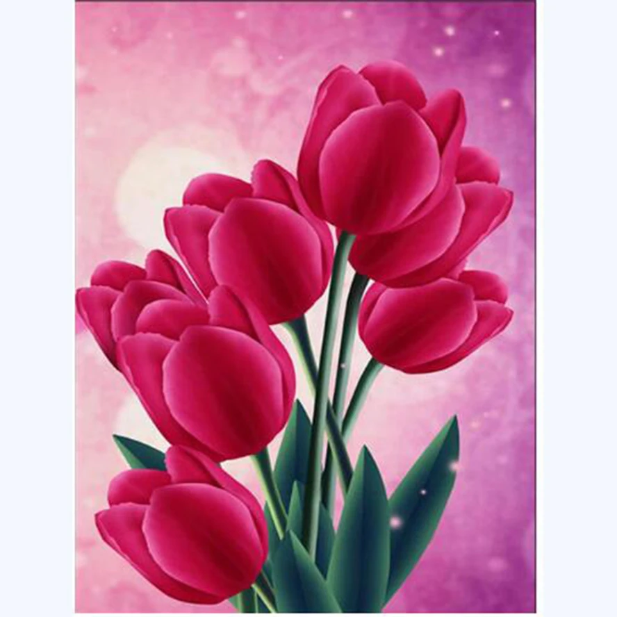 

2017 new Full circular Diamond 5D DIY Diamond Painting Embroidery Cross Stitch Rhinestone Mosaic Red tulip home Decor gift AS744