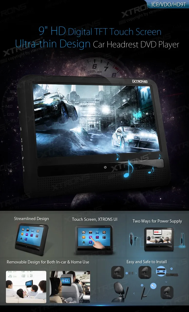 Cheap 2 pcs 9" HD Digital TFT Touch Screen Ultra-thin Design Car Headrest DVD Player support sd/usb/+2 IR headphones 2