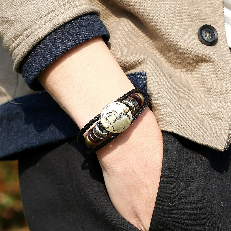 Регулируемый кожаный браслет с 12 знаками Зодиака и созвездиями|leather bracelet|bone
