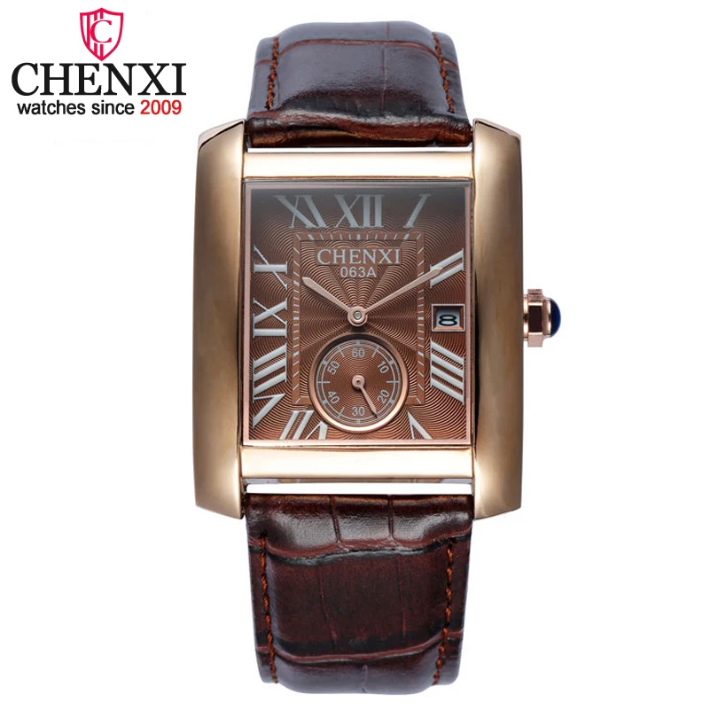 CHENXI Classic Design Rectangular Male Watches Luxury Brand Fashion Leather Watch Man Calendar Quartz Watch Men