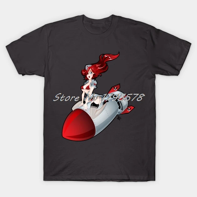 

Bombs Away T-Shirt Pin Up Girl T-Shirt Men Short Sleeve O-neck Shirt Cool Tees Tops Streetwear Harajuku Funny