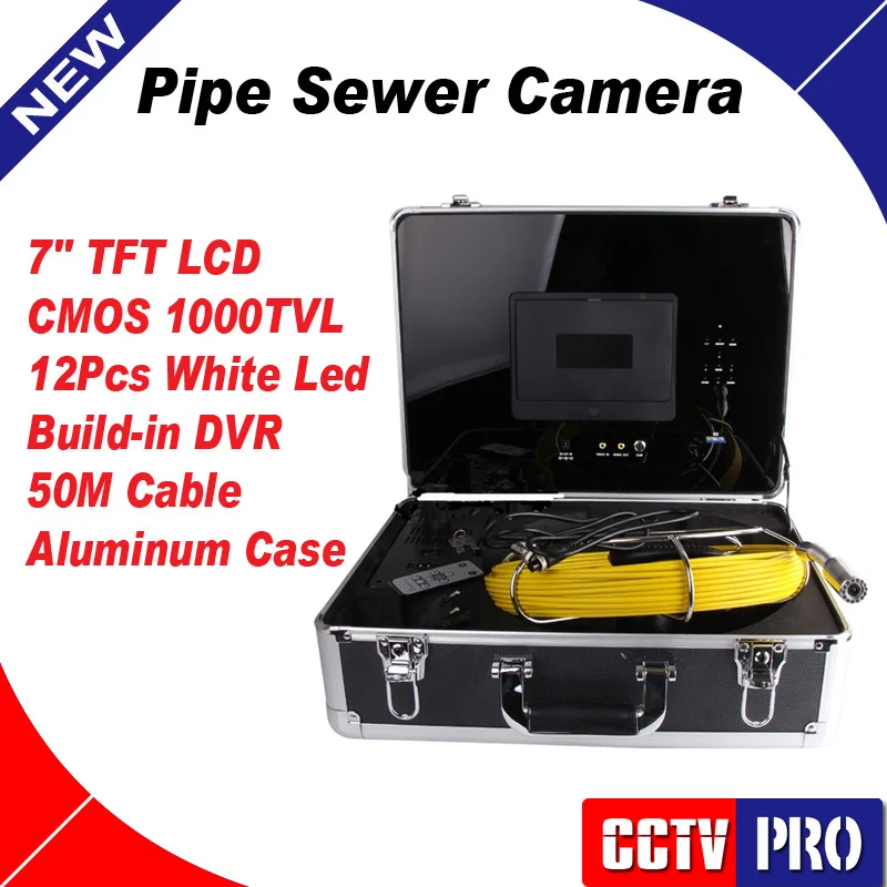  Duct Cleaning Sewer Pipe Camera System Equipment For Pipeline & Wall Inspection with 7" LCD DVR Functional 50m Fiberglass Cable 