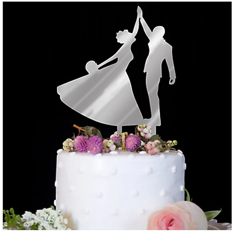 Зеркало серебряный торт Топпер Свадьба День Рождения Вечеринка/вечер акрил Жених и невеста Mr& Mrs счастливо