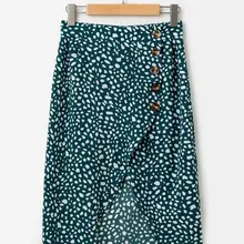 Смарт в 33-C291 Европейская мода печать Сплит кнопки юбки