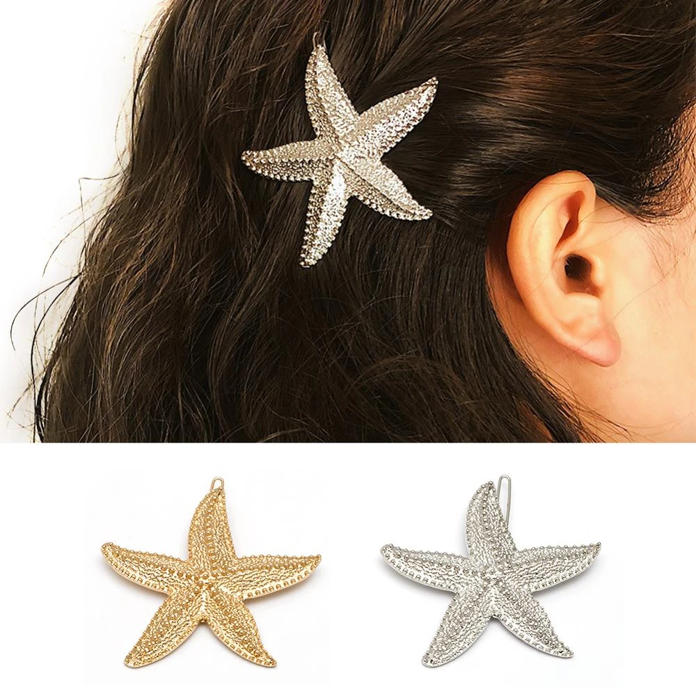 Party Metal Starfish Hair Clips Girl Hairgrip Shell Barrettes Pearl Hairpins
