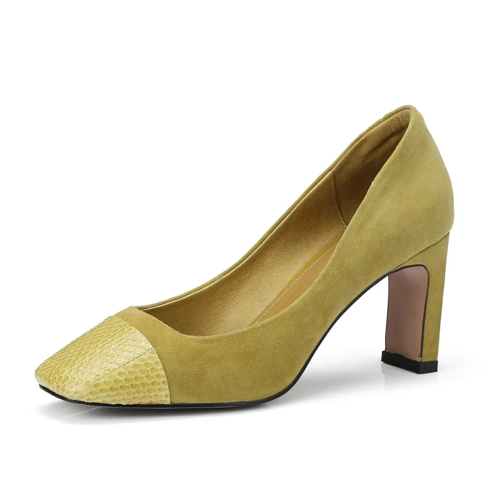

2019 Famous brand square head commuter women's high-heeled shoes color seasons spring and summer leather single shoes women