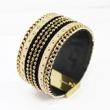 New 2016 Bracelets for Women Fashion Jewelry Leather Bracelet Gold Chain Magnetic Clasp
