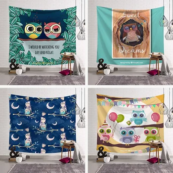 

Lovely Owl Animal Tapestry Fabric Decor blanket Yoga Travel Sleeping Mat Large 150x130cm Beach Towel Carpet Wall Rug Cartoon