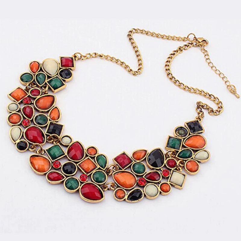 Wholesale Semi precious Stones Vintage Women Choker Necklaces Jewelry&Accessories Rhinestone Bib
