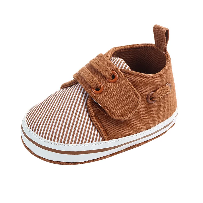 Обувь для маленьких мальчиков; мягкая модная обувь в полоску для новорожденных; обувь для первых шагов; коллекция года; сезон весна; обувь для новорожденных - Цвет: Шоколад