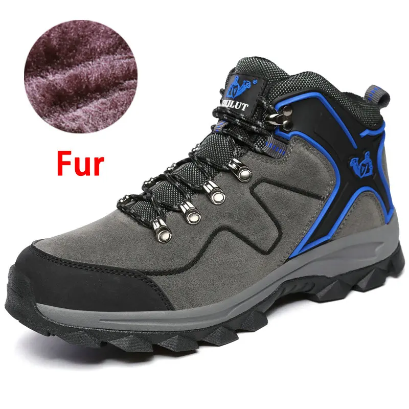 ZHJLUT/походная обувь унисекс; мужские ботинки для альпинизма; спортивные женские ботинки для походов; мужские ботинки на меху; сезон осень-зима; большие размеры 36-44 - Цвет: Fur Gray