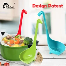 

FHEAL 1pc Giraffe Long Handle Colander Creative Animal Non-stick Plastic Strainer Spoon Tablespoon Kitchen Spoon Cooking Tools