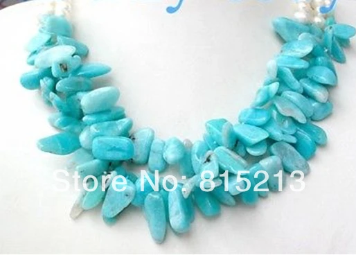 

FREE SHIPPING>>>@@ > N1290 White Freshwater Pearl Blue Amazonite ChipsNecklace 18