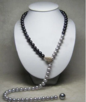 

huij 003433 9-10MM SOUTH SEA PERFECT PEACOCK black+ GRAY PEARL NECKLACE+ shell