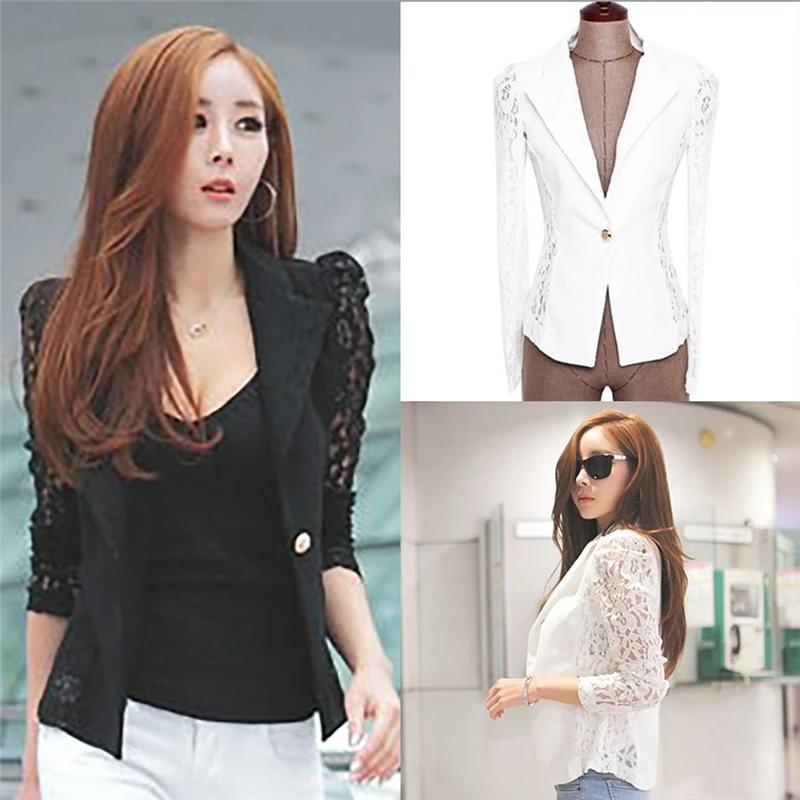 

2019 New hot sale Women Fashion Korean Sexy Slim lace stitching small suit jacket business attire Women Blazers