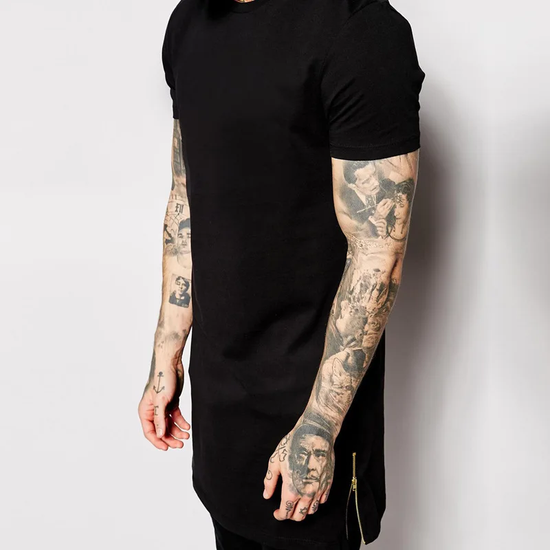 

2017 Streetwear Brand Clothing Men's t shirt Hip Hop Zipper Split t-shirt white long line tops men short sleeve tees tall BMTX06