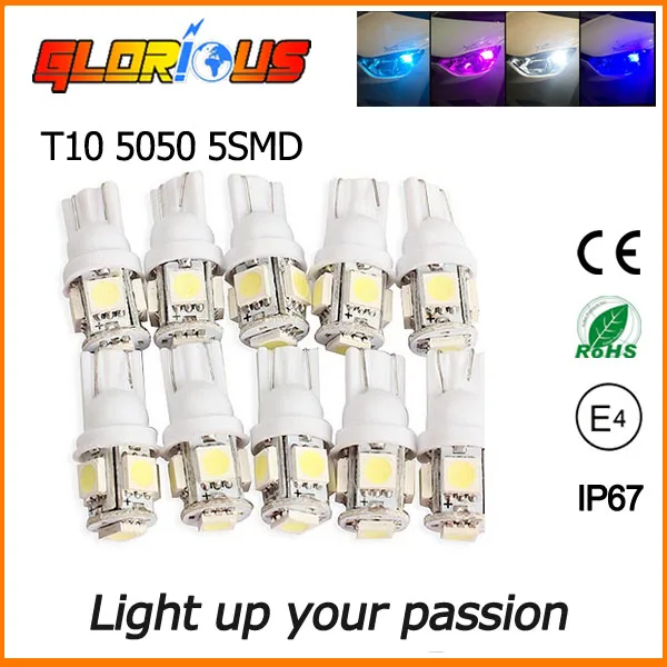 10 pcs LED T10 W5W 5050 5SMD Super Bright White Auto Side Wedge Tail Light Lamp T10 W5W LED