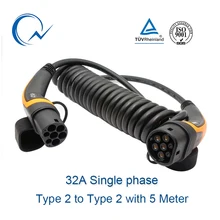 ^#Cheap 32A Single phase EV Cable Type 2 to Type 2 IEC 62196 EV Charging Plug With 5 Meter Spiral cable TUV/UL Mennekes 2 Connector ^#Cheap 32A Single phase EV Cable Type 2 to Type 2 IEC 62196 EV Charging Plug With 5 Meter Spiral cable TUV/UL Mennekes 2 Connector