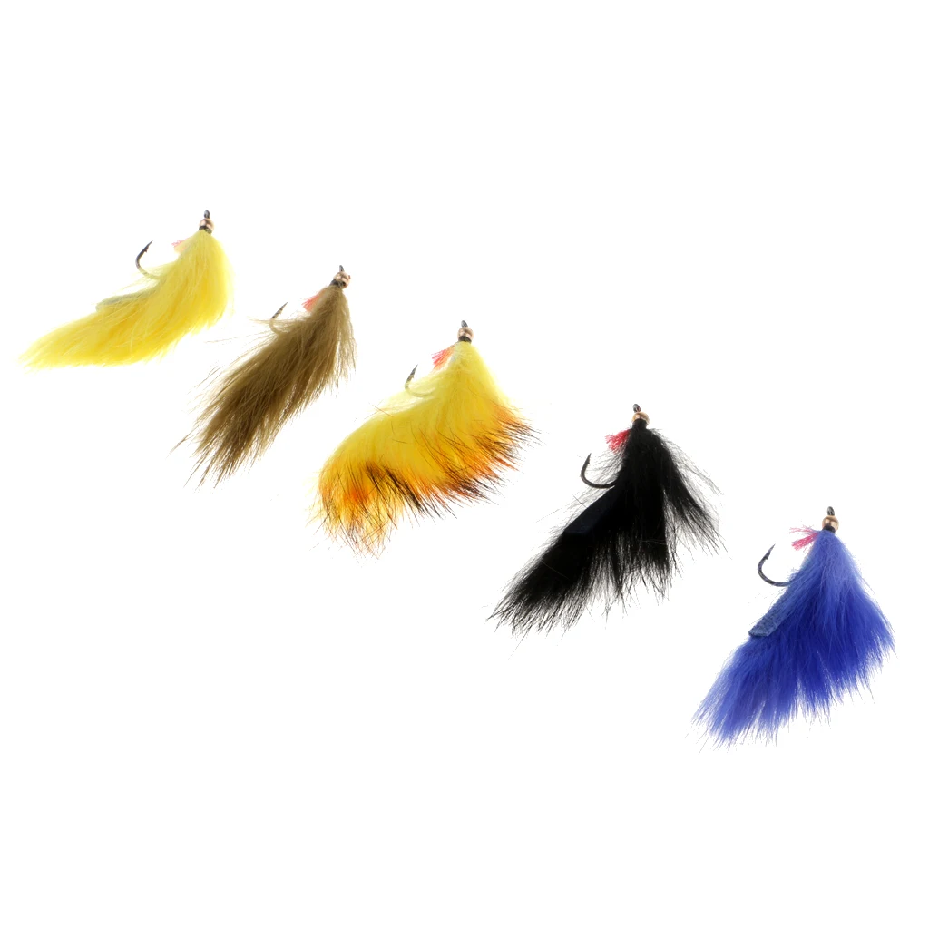 5pcs 5 Mixed Color Zonker Fly Fishing Streamer Flies for Trout Bass Senuelos de pesca leurres de peche