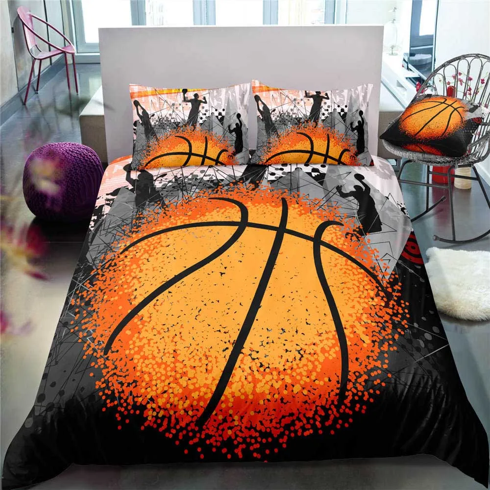 3D Digital Printed White Black Basketball Duvet Cover Sets Boys Girls Team Sport Bedding Queen