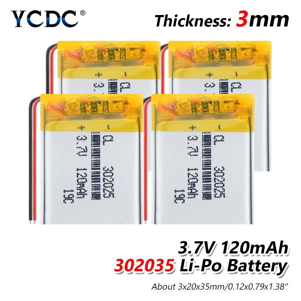 

Supply lithium battery lithium polymer Rechargeable battery 302025 120mAh 3.7 V For MP3 MP4 MP5 GPS PSP MID Bluetooth Headset