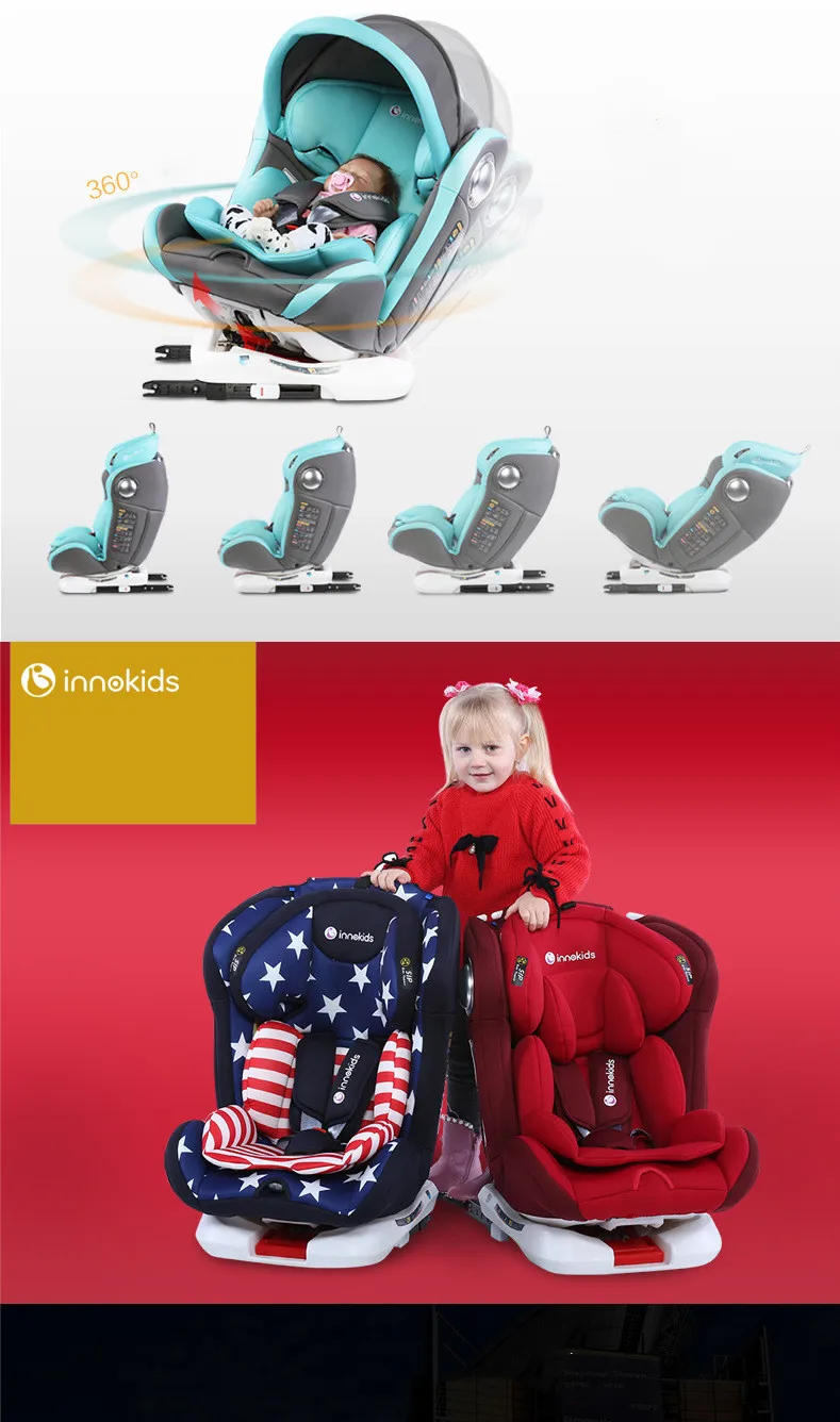 YC05S  Innokids Child Safety Seat 360 Degree Rotating Car with 0-12 Years Old Baby Can Sit and Lay Isofix Latch  grey