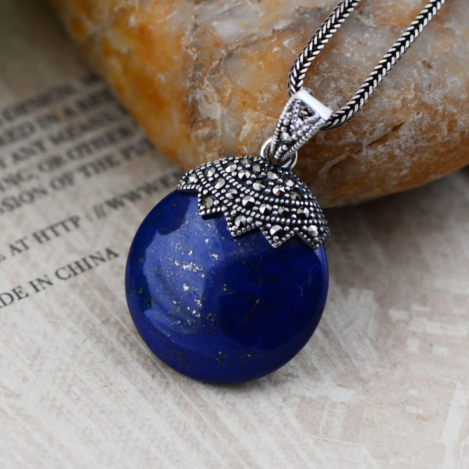 

Black silver jewelry wholesale 925 sterling silver jewelry Lapis Inlay seeded small woman 043815w