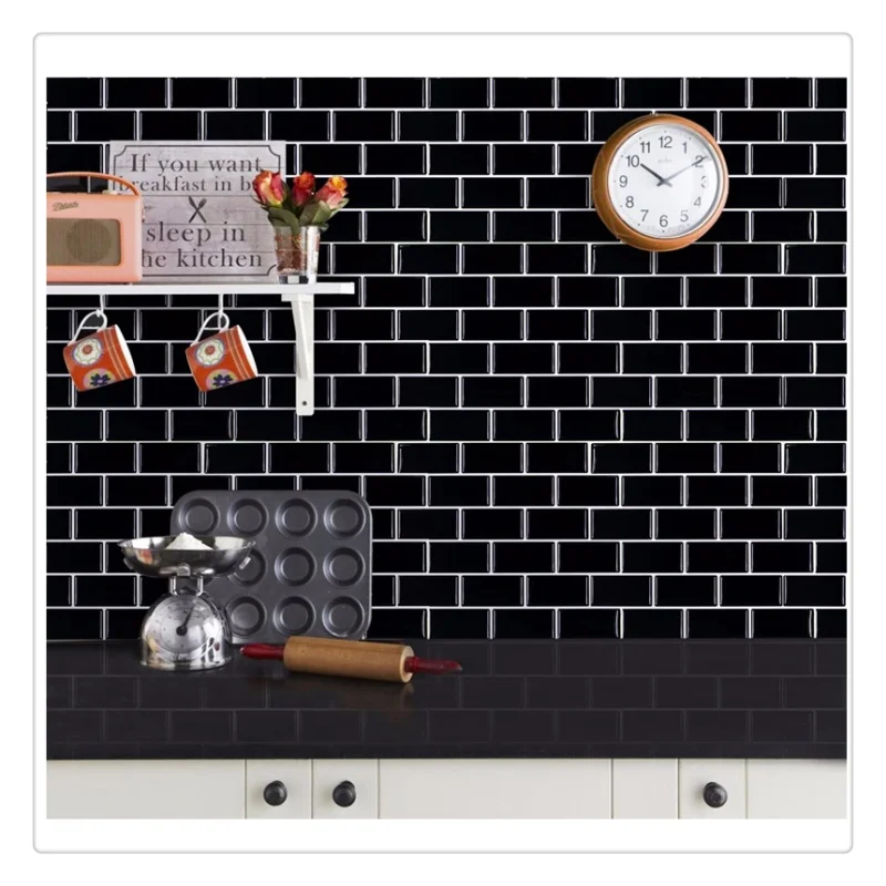 Самоклеящаяся пленка, черная плитка Метро, щиток, 3D Мозаика, наклейка на стену, сделай сам, кухня, ванная комната, домашний декор, винил