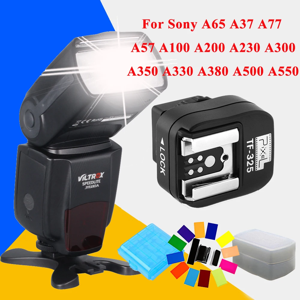Viltrox JY 680A Speedlite & PIXEL TF325 Hot Shoe Adapter For Sony A65