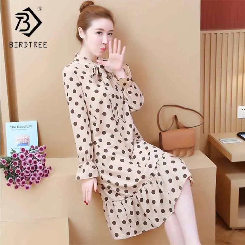 

2019 New Summer Women's Bow Dot Stand Butterfly Sleeve Dress Loose Office Lady Patchwork Ruffles Fashion Casual Dresses D93407X